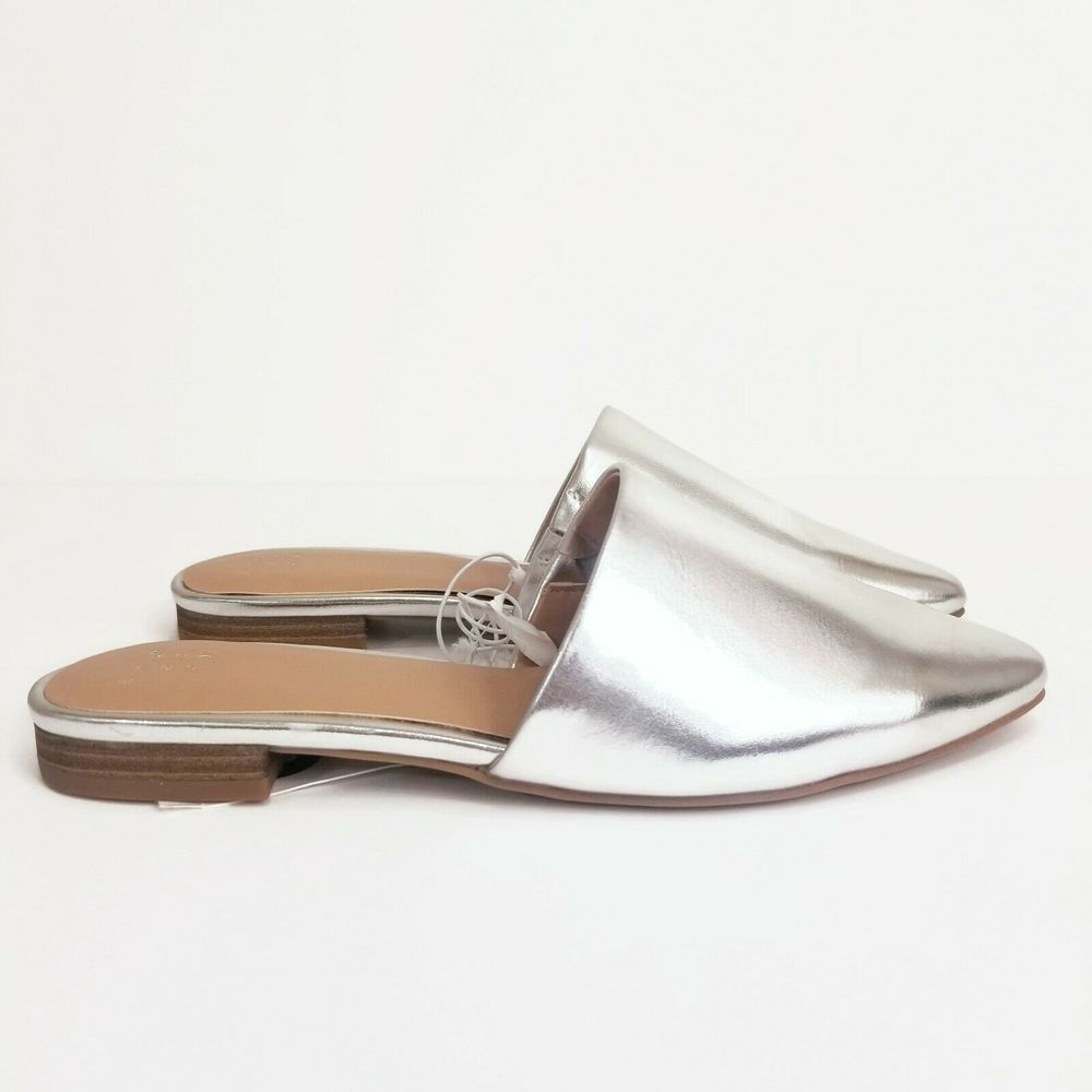 New Andeawy Slide On Shoes 6 Mule Flats Silver